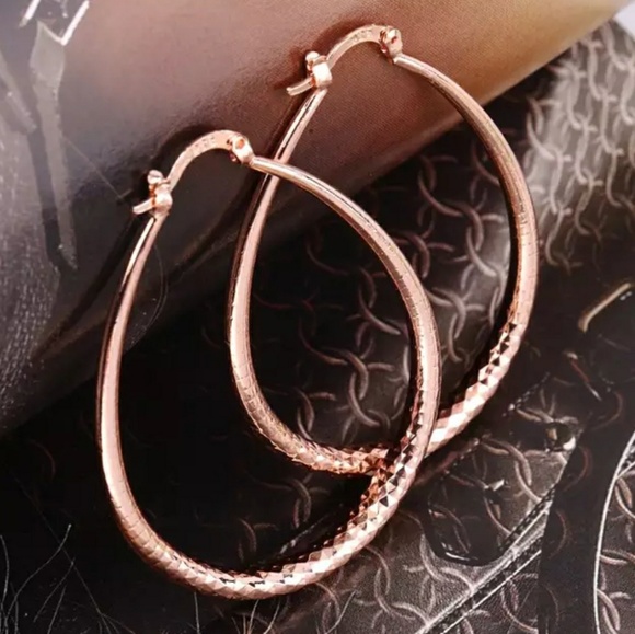 Pink Rose Gold Hoop Earrings - Picture 4 of 4